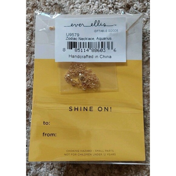 Aquarius Zodiac Bar Necklace 18K Gold Plated Ever Ellis 16" January 20 - Feb 18 - Picture 2 of 2